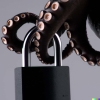 Photo of a black tentacle holding a padlock that is open