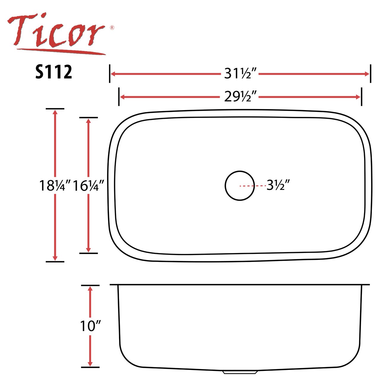 31.5" TICOR S112 HAVEN SERIES 16-GAUGE STAINLESS STEEL UNDERMOUNT SINGLE BASIN KITCHEN SINK - Image 5