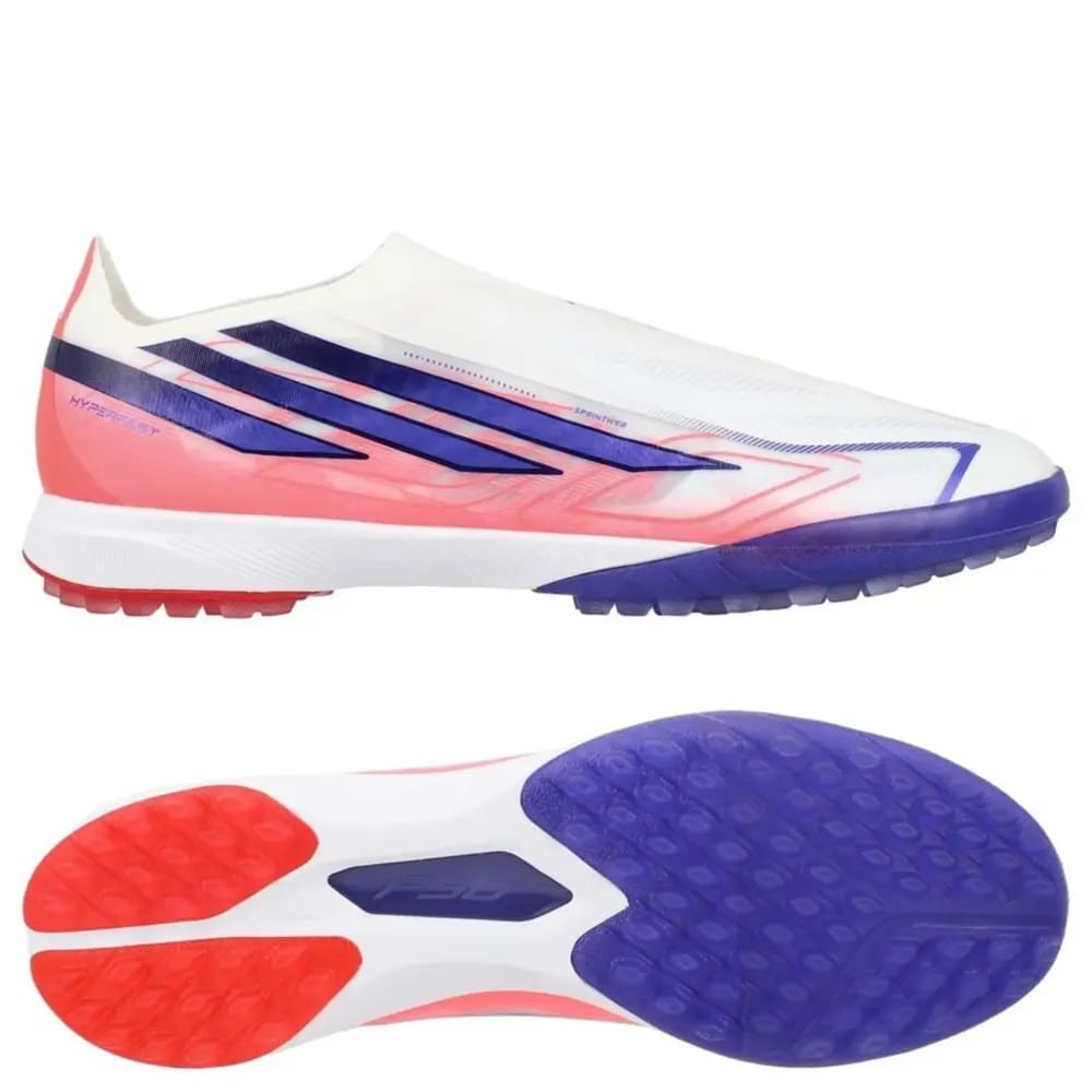 Adidas F50 Hyperfast Pro Laceless TF football boot.