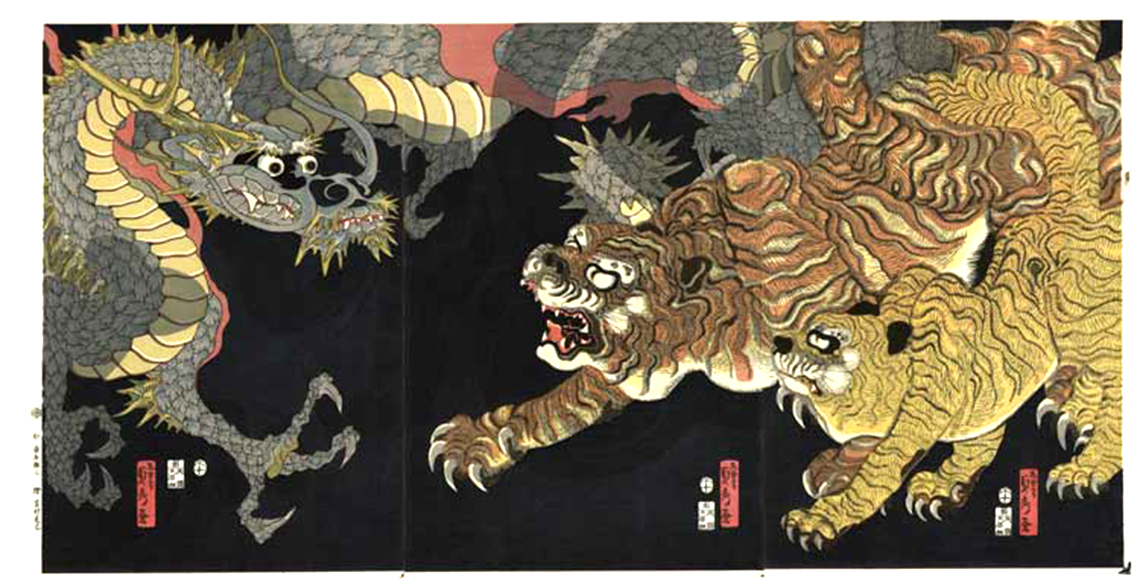 japanese art tiger dragon