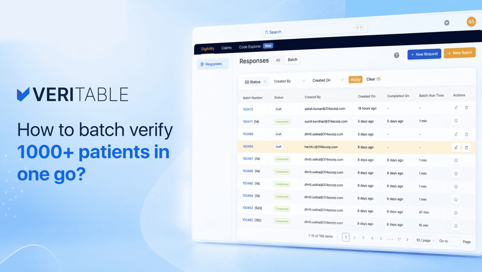 Veritable batch eligibility verification