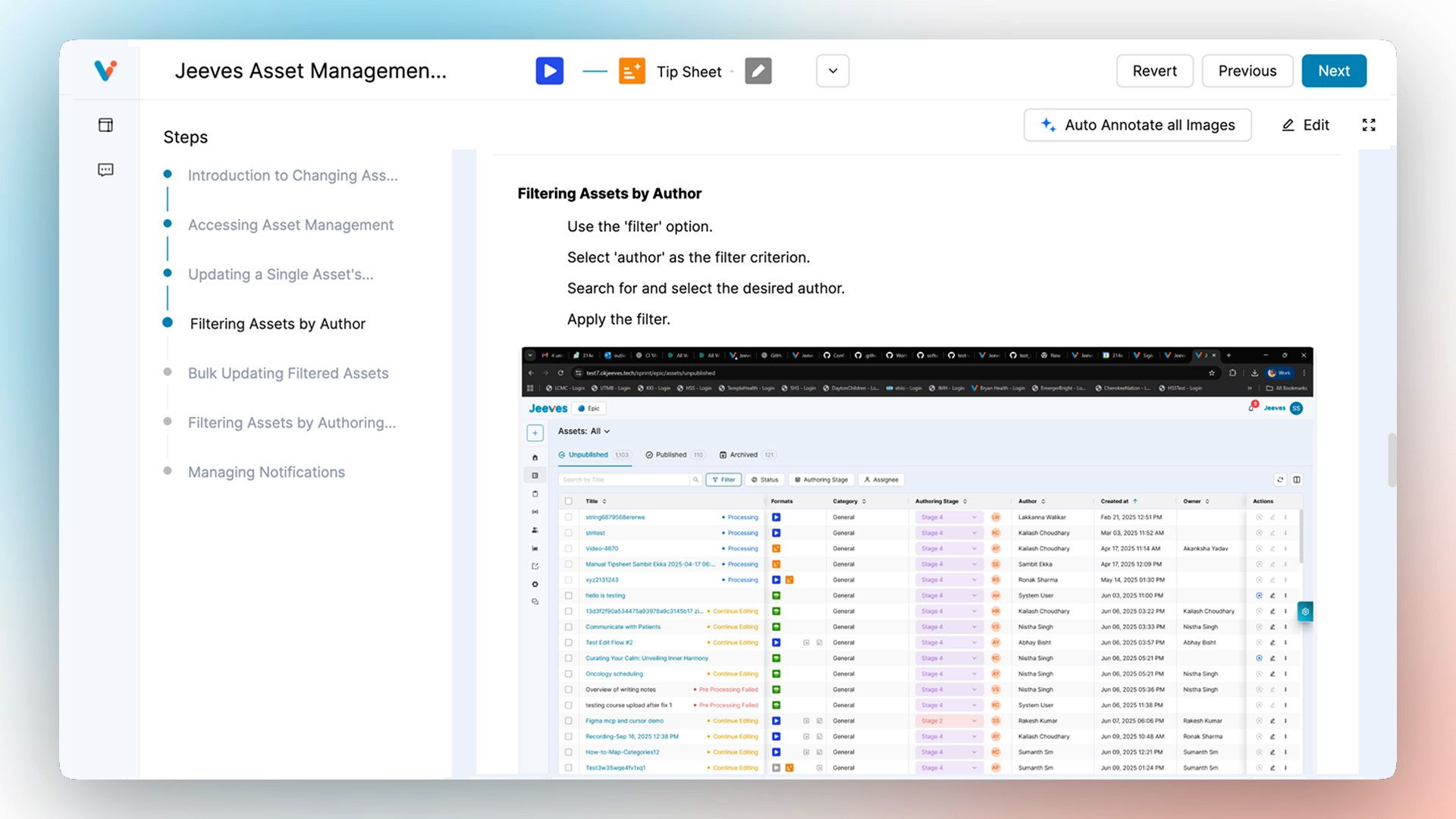 Jeeves' AI Generating Tip Sheet Steps From a Video_314e