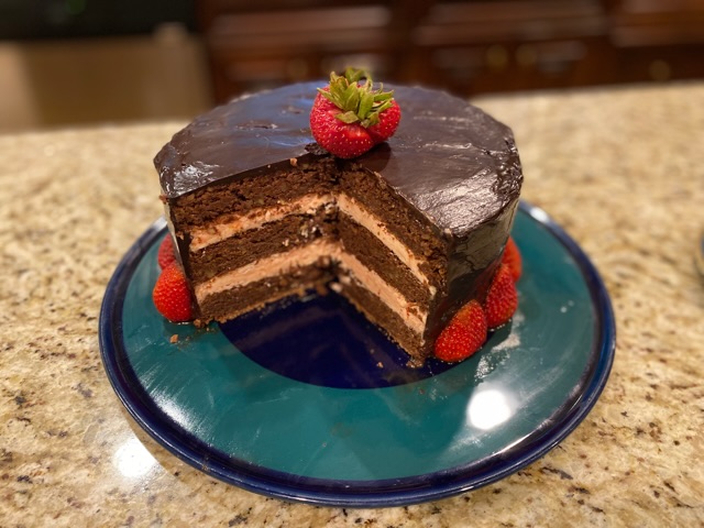 Pecan Chocolate Torte with Strawberry Buttercream