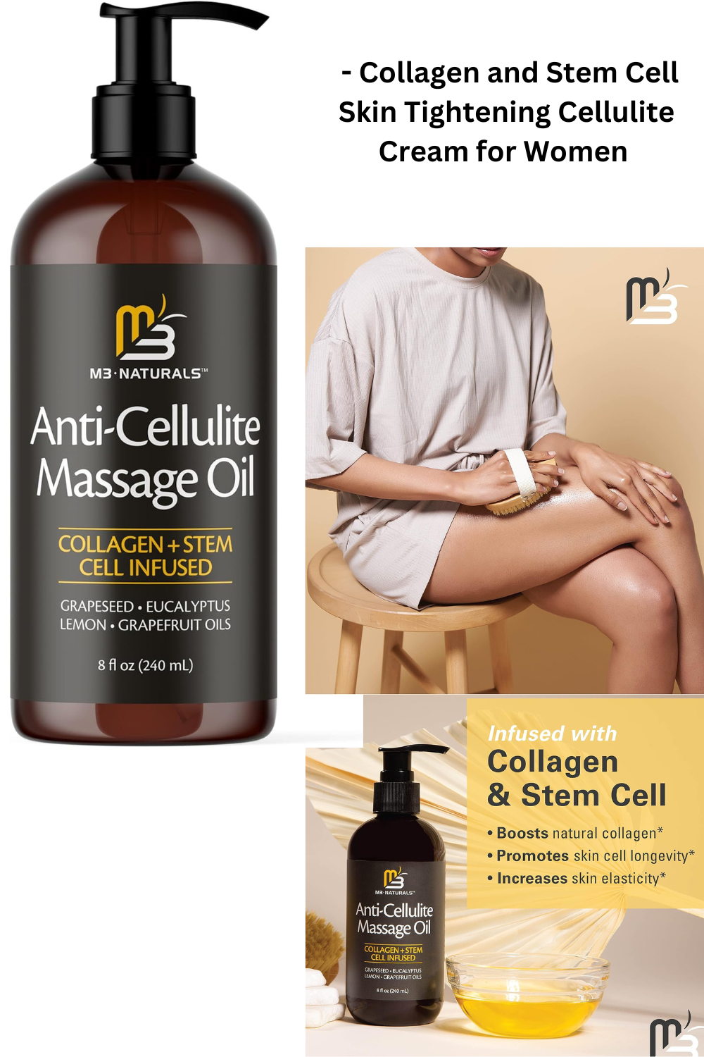 Anti Cellulite Massage Oil for Massage Therapy - Collagen and Stem Cell Skin Tightening Cellulite Cream for Women