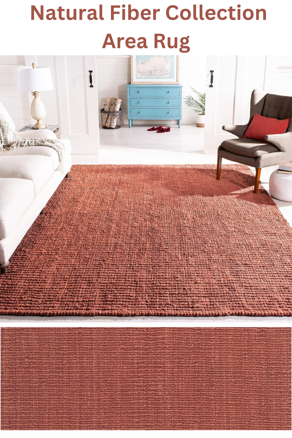 SAFAVIEH Natural Fiber Collection Area Rug - 6' x 9', Rust, Handmade Chunky Textured Jute 0.75-inch Thick, Ideal for High Traffic Areas in Living Room, Bedroom