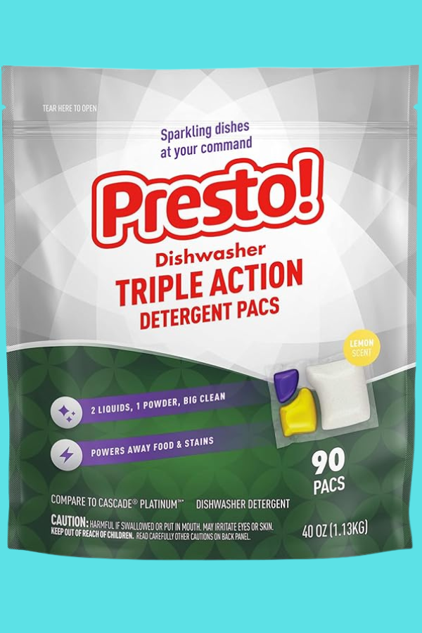 AMAZON BRAND - PRESTO! TRIPLE ACTION DISHWASHER PACS, LEMON SCENT, 90 COUNT