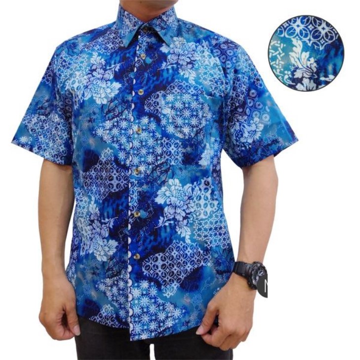 Jual barang baju kemeja batik pria lengan pendek reguler bahan adem bhp27