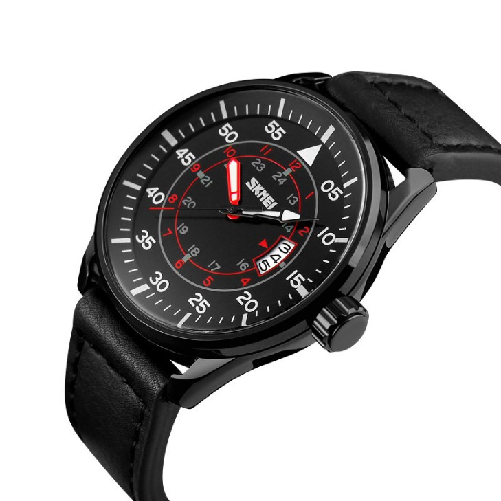 Jual barang jam tangan pria analog kulit hitam skmei original ada