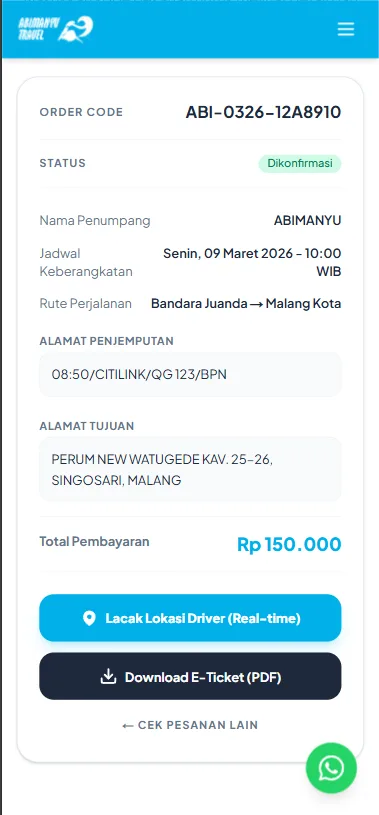 Download E-Ticket Travel Malang Surabaya secara mandiri