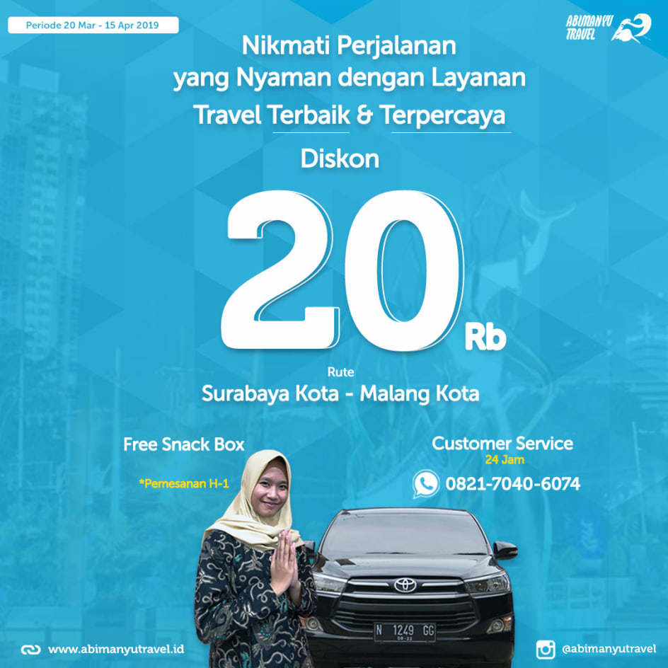 Diskon 20Rb Travel Surabaya Malang • Abimanyu Travel