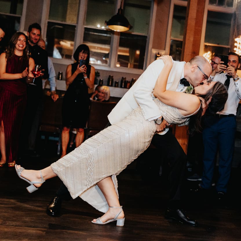 Andrew dipping Meredith for their first dance