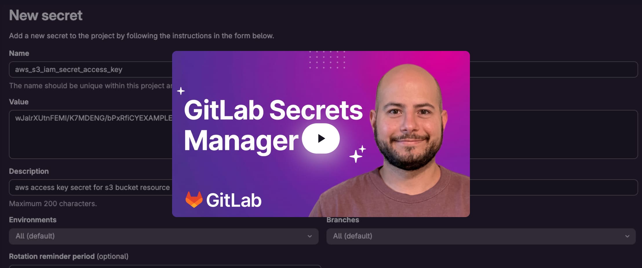 Watch Video de demostración del gestor de secretos de GitLab
