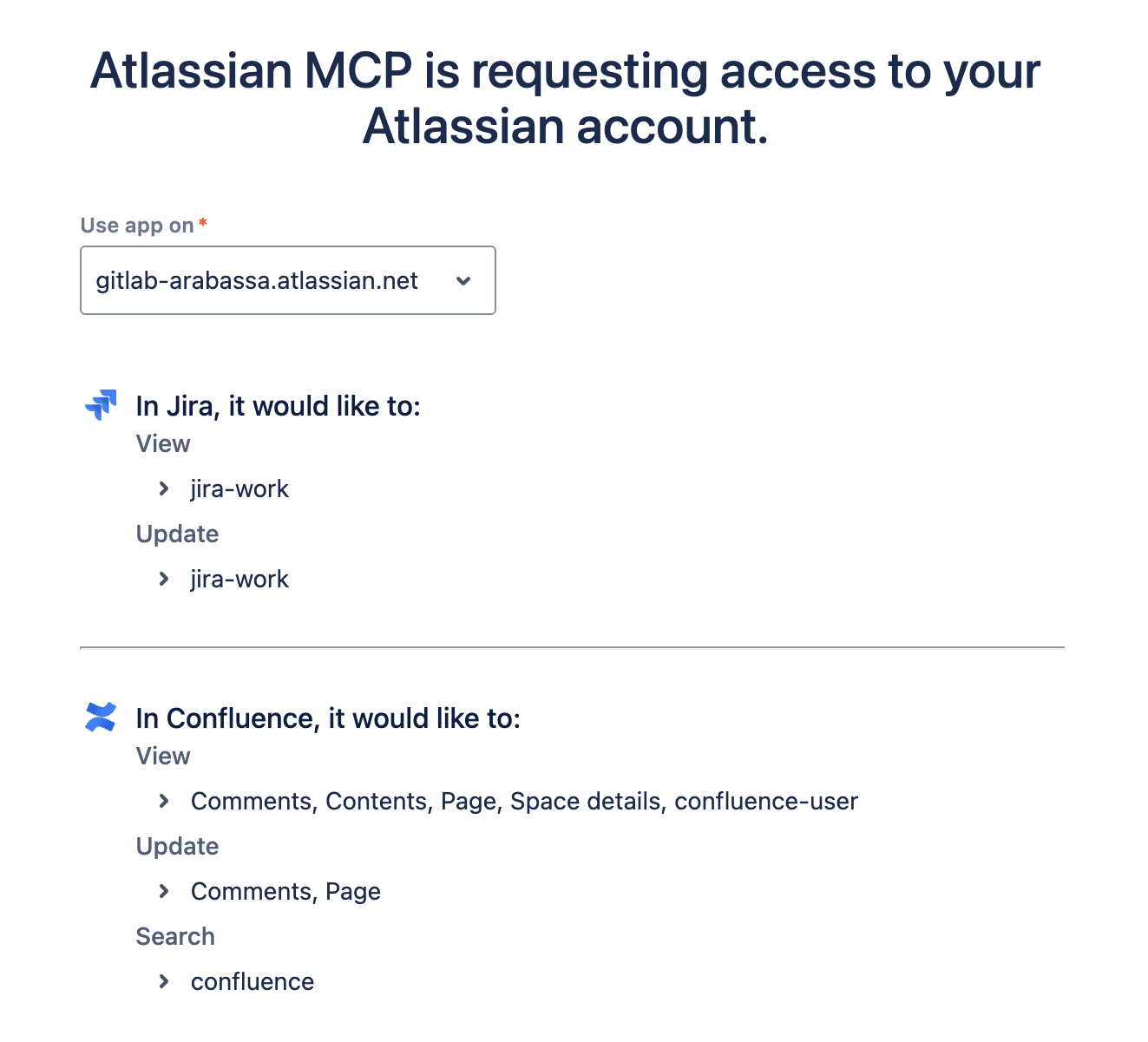 Sélection de votre instance Jira et approbation