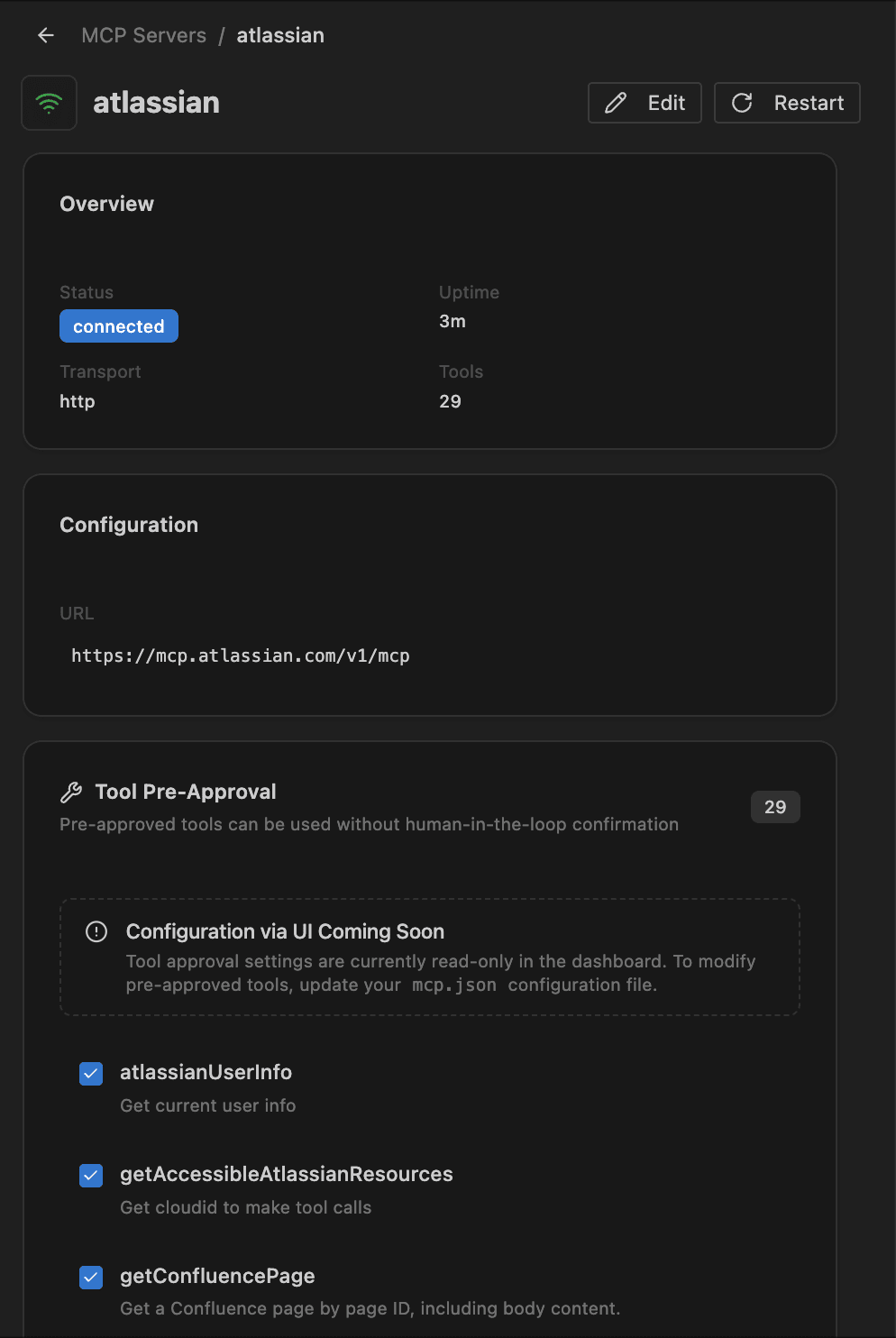 Détails et autorisations du serveur