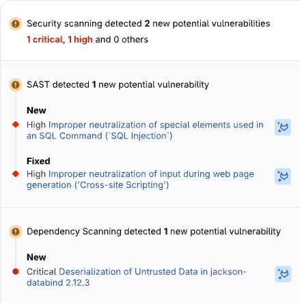 Merge request security findings widget in GitLab