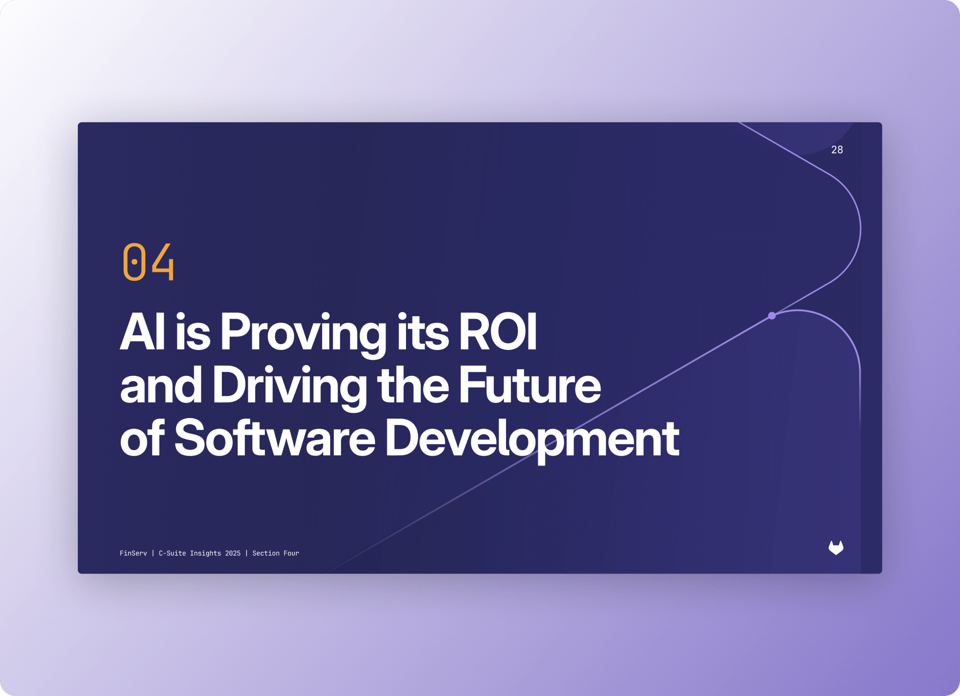 Section divider slide titled “AI is Proving its ROI and Driving the Future of Software Development.”