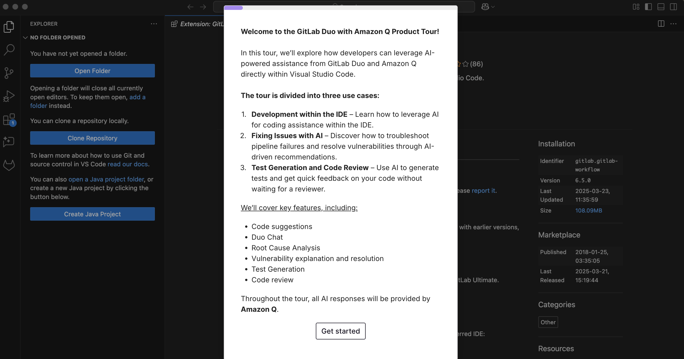 GitLab Duo with Amazon Qのインタラクティブなツアー