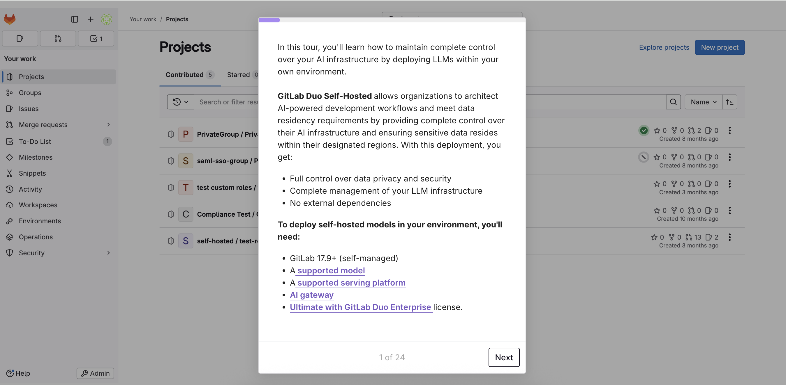 GitLab Duo Self-Hosted tour
