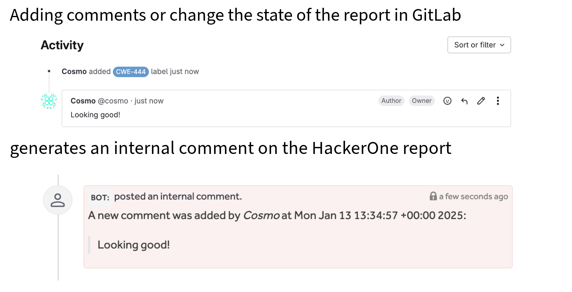 GitLab und HackerOne fügen Kommentare hinzu oder ändern den Status des Berichts in GitLab