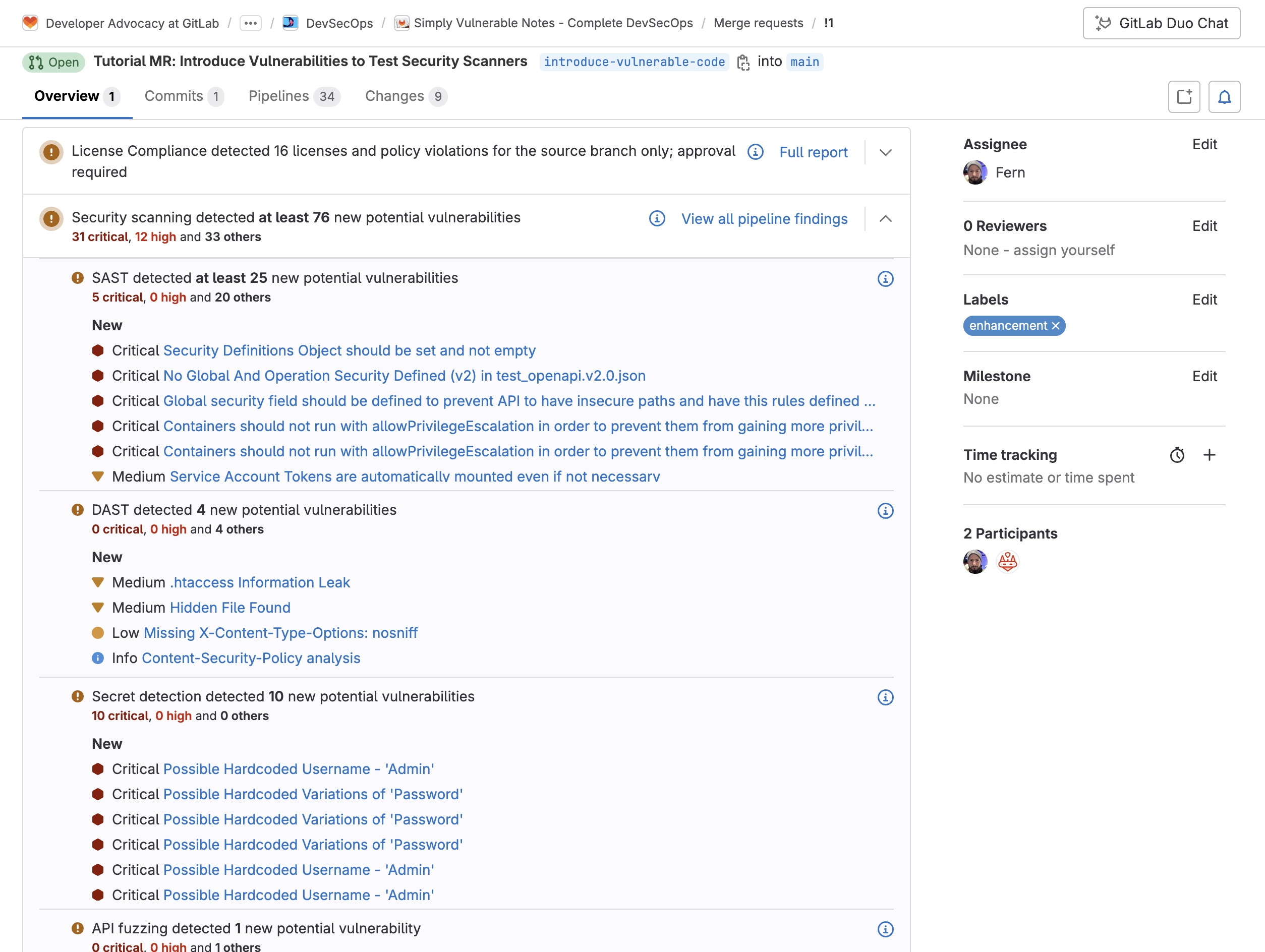 Analyse de sécurité dans la merge request