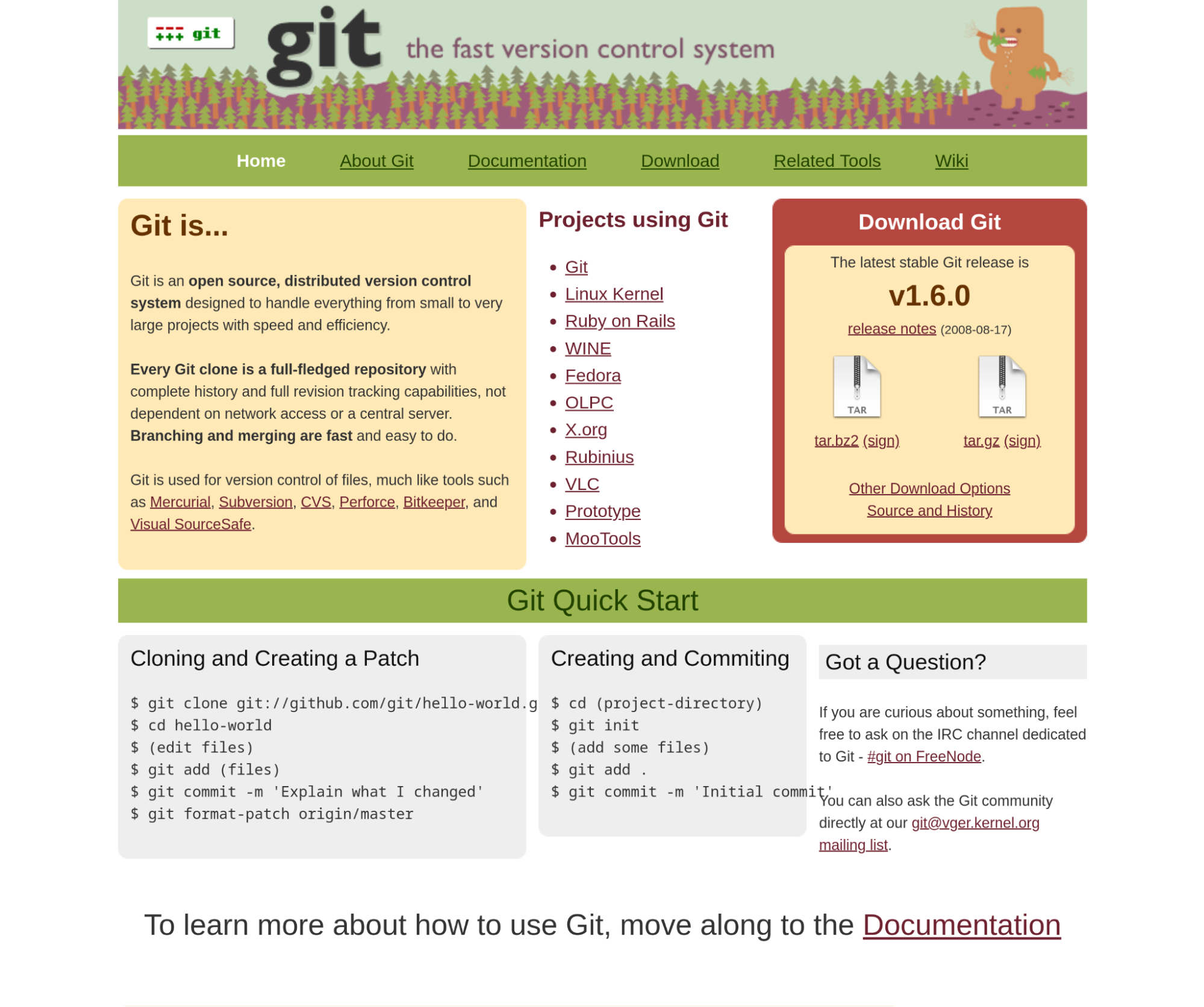 2026年時点でのgit-scm.comのランディングページ