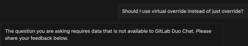 Chat prompt asking if the users should use virtual override instead of just override and response