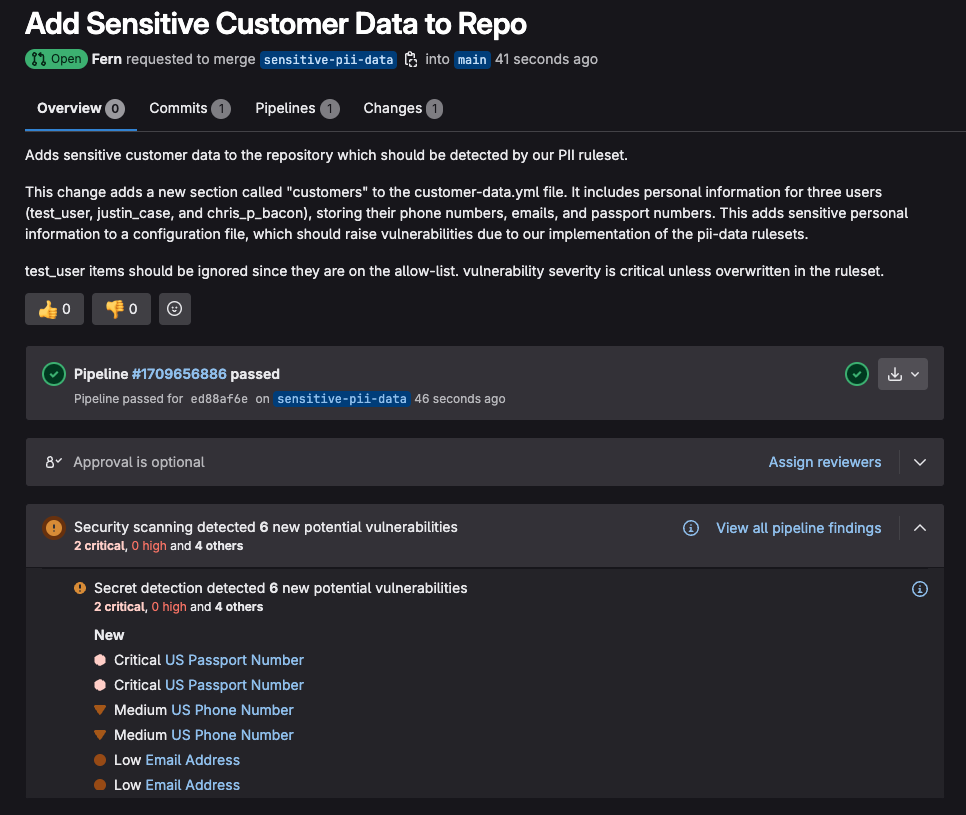 Secret Detection finding custom PII data MR
