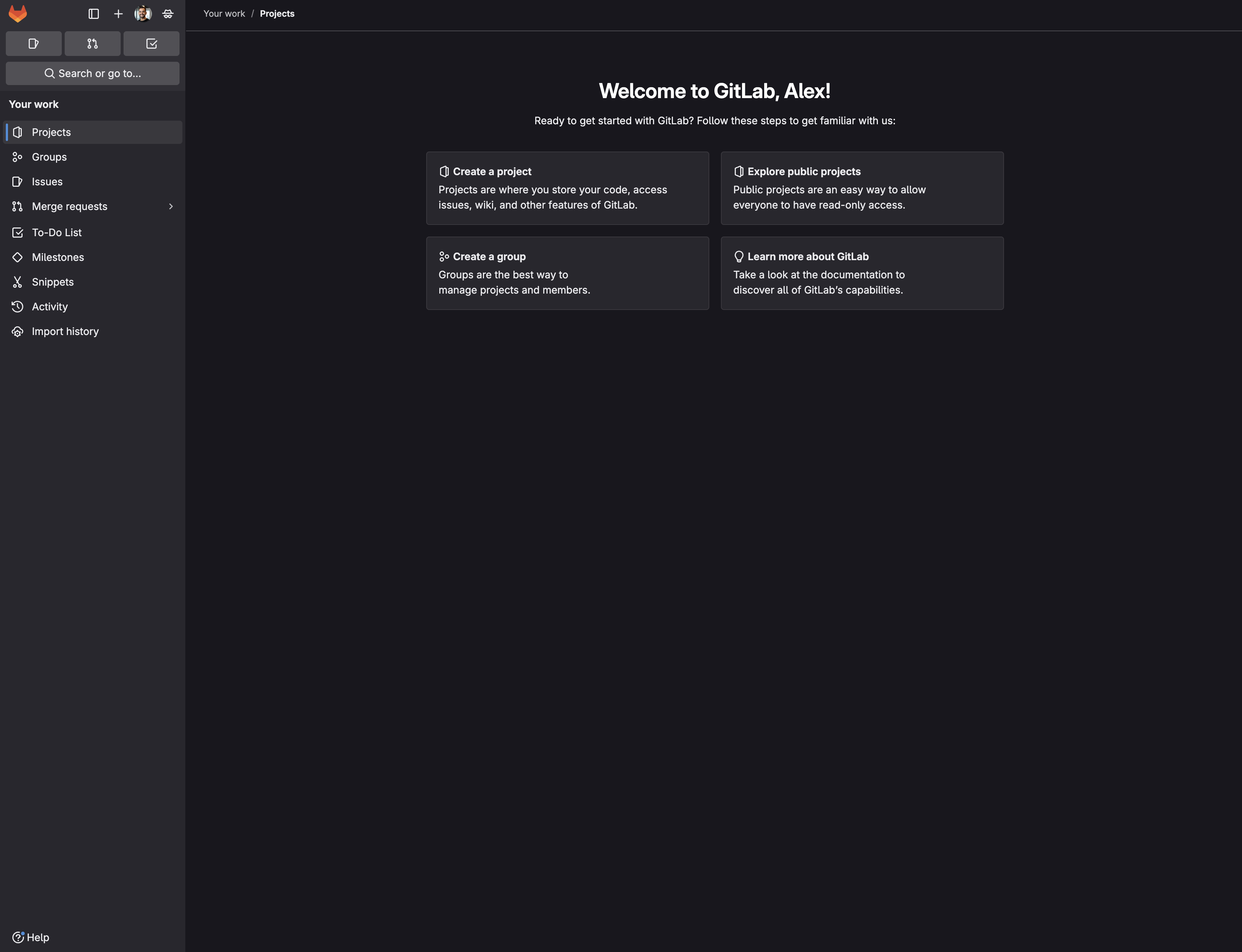 Tutoriel GitLab Pages - écran d'accueil