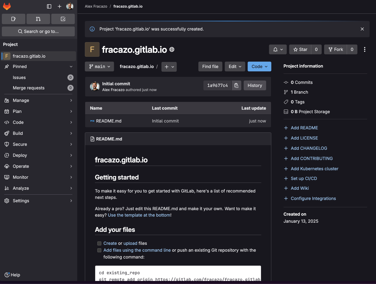 Tutoriel GitLab Pages - page de démarrage personnalisée