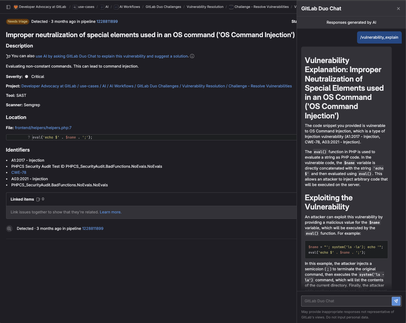 Neutralisation incorrecte des
éléments spéciaux utilisés dans une commande de système d'exploitation
('OS Command Injection') 