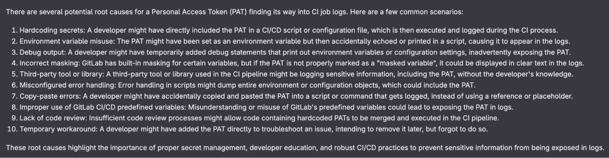 GitLab Duo Root Cause Analysis response