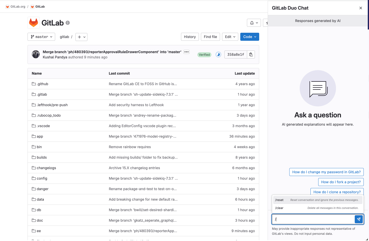 GitLab Duo Chat Slash Command Picker