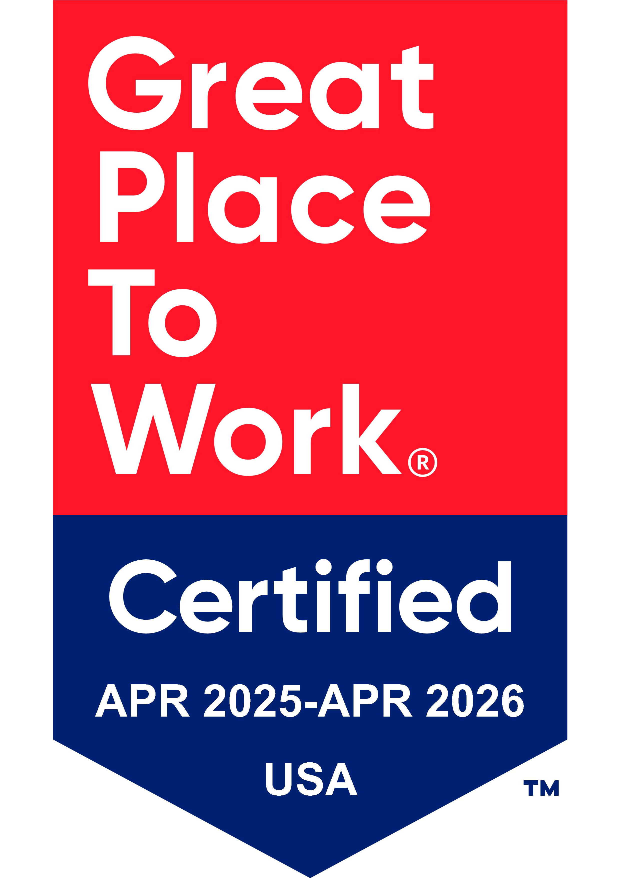 Badge that shows GitLab is certified as a Great Place to Work in the USA from May 2024 to May 2025