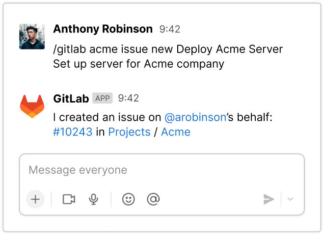 Screenshot di un commento di Slack su un ticket di GitLab