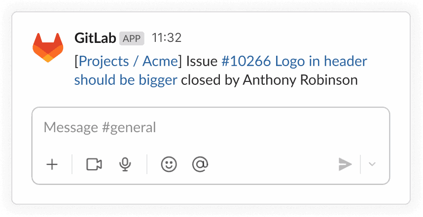 Una notifica Slack su un ticket di GitLab