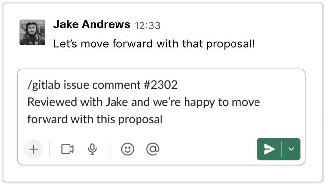 Screenshot di un commento di Slack su un ticket di GitLab