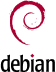 Das schwarz-rote Logo von Debian mit einer Spirale darüber.