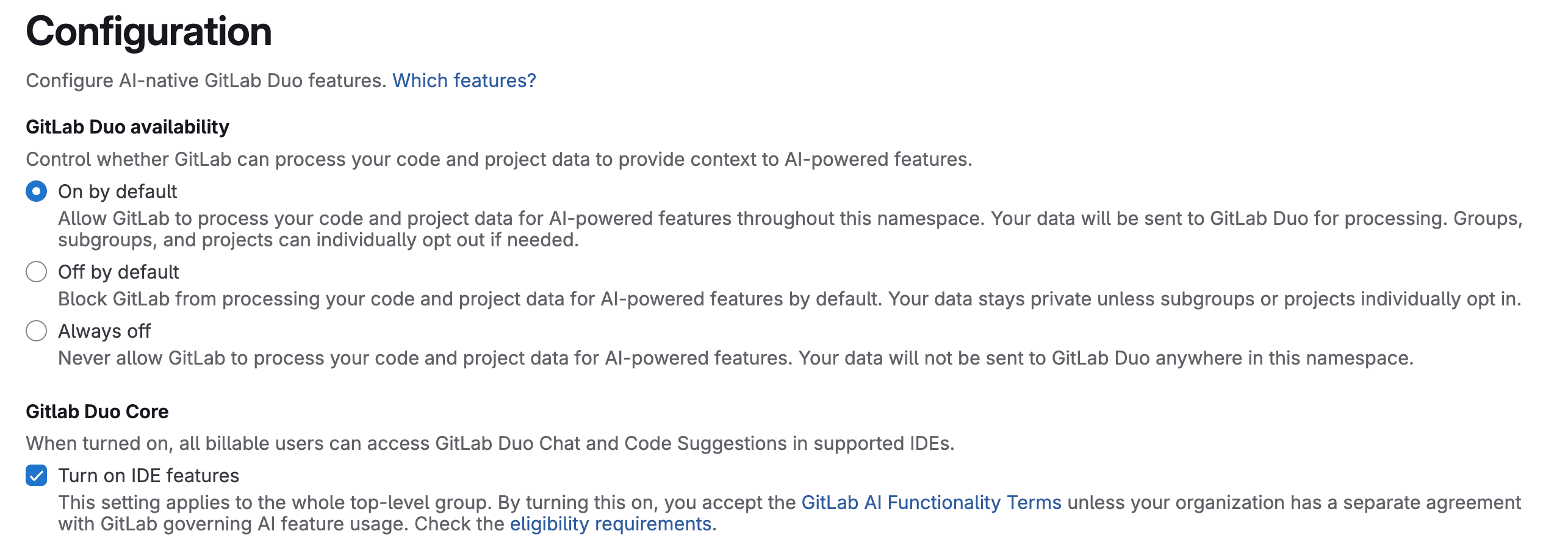 PremiumおよびUltimateにおけるGitLab Duoの機能をグループ・プロジェクト単位で制御