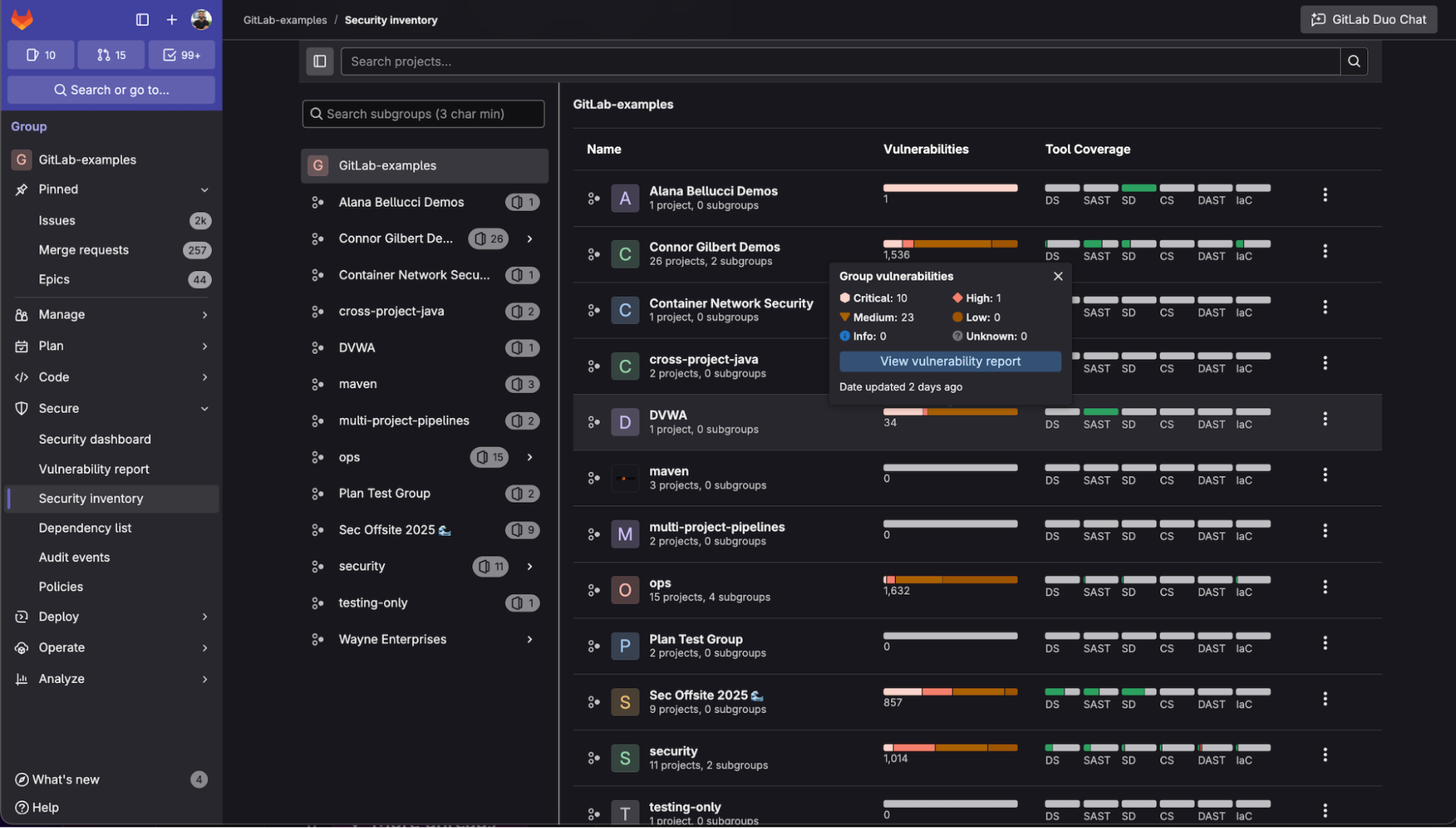 Security Inventory-Anzeige