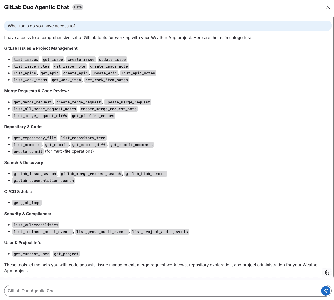 GitLab Duo Agentic Chat screen