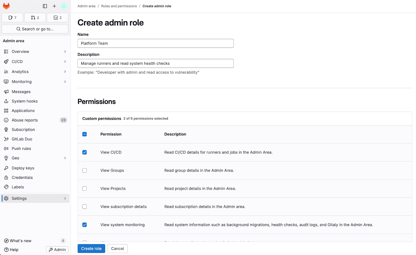 Custom Admin Role