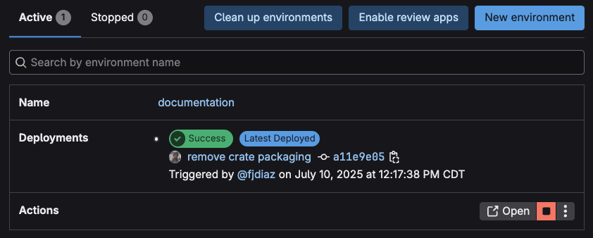 Pages environment