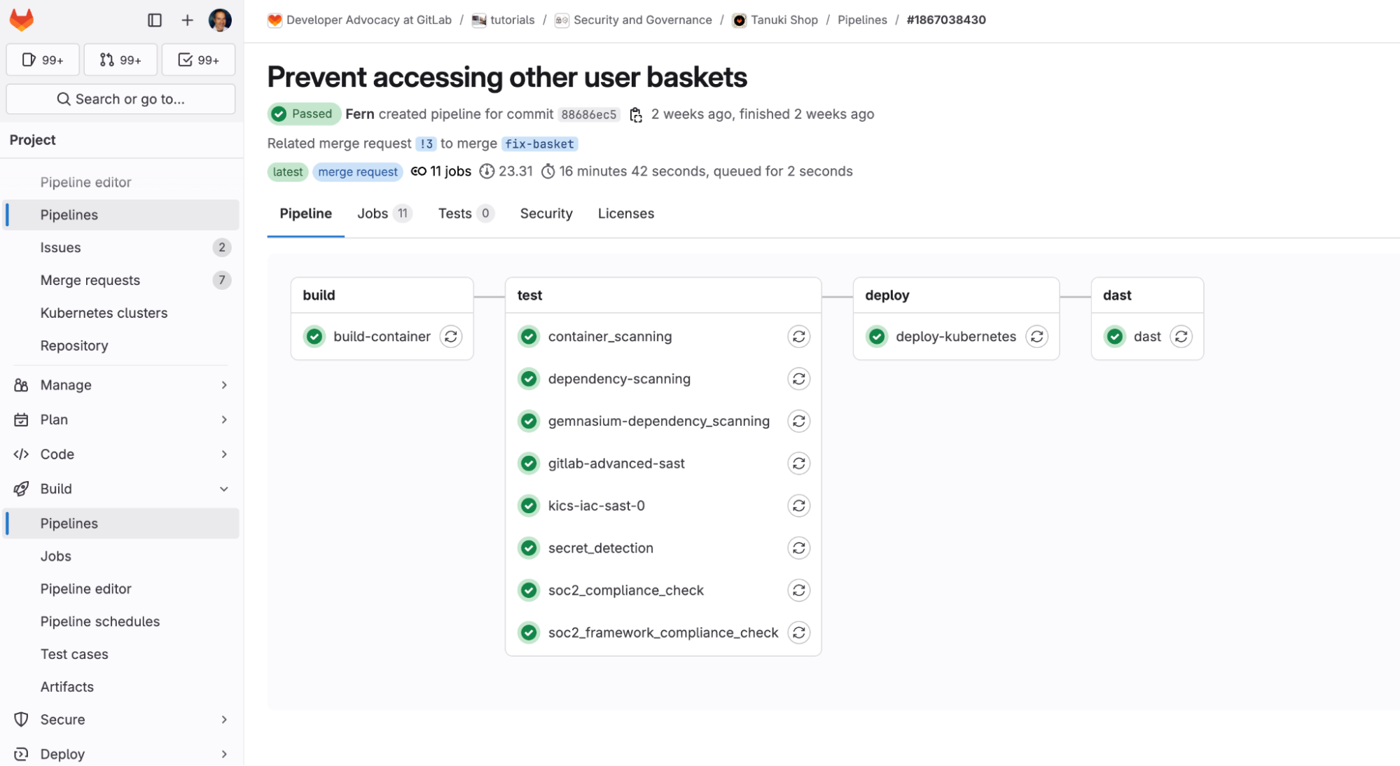 Security scans in pipeline