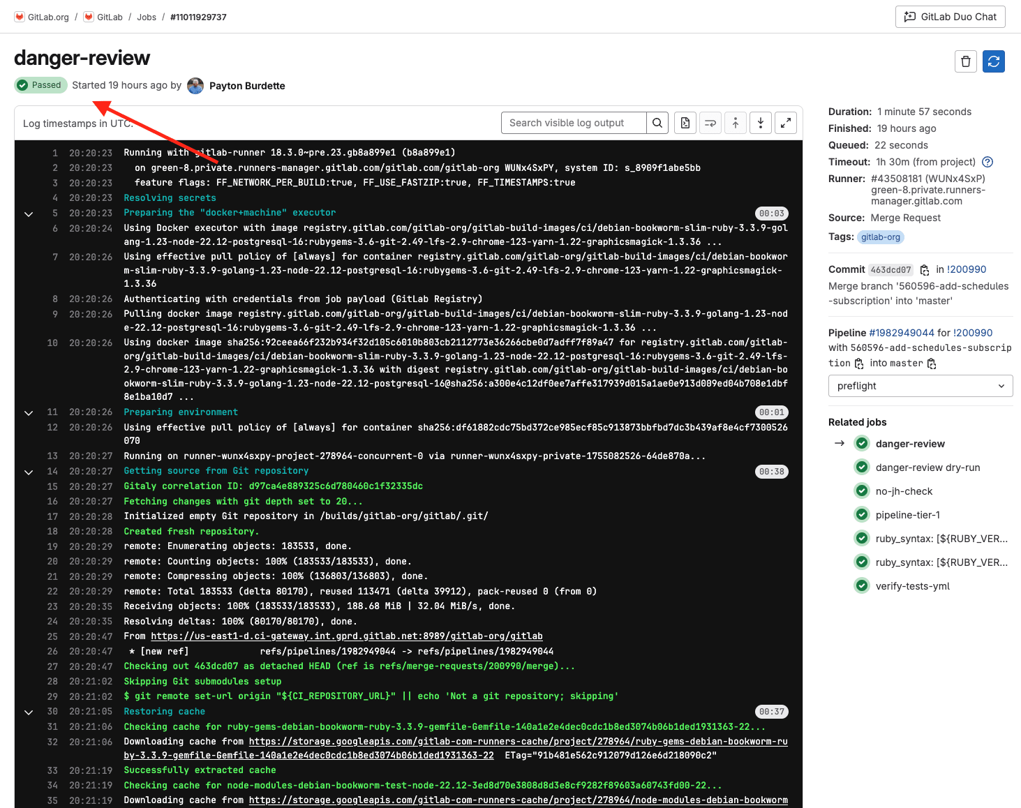 Job header on job log view