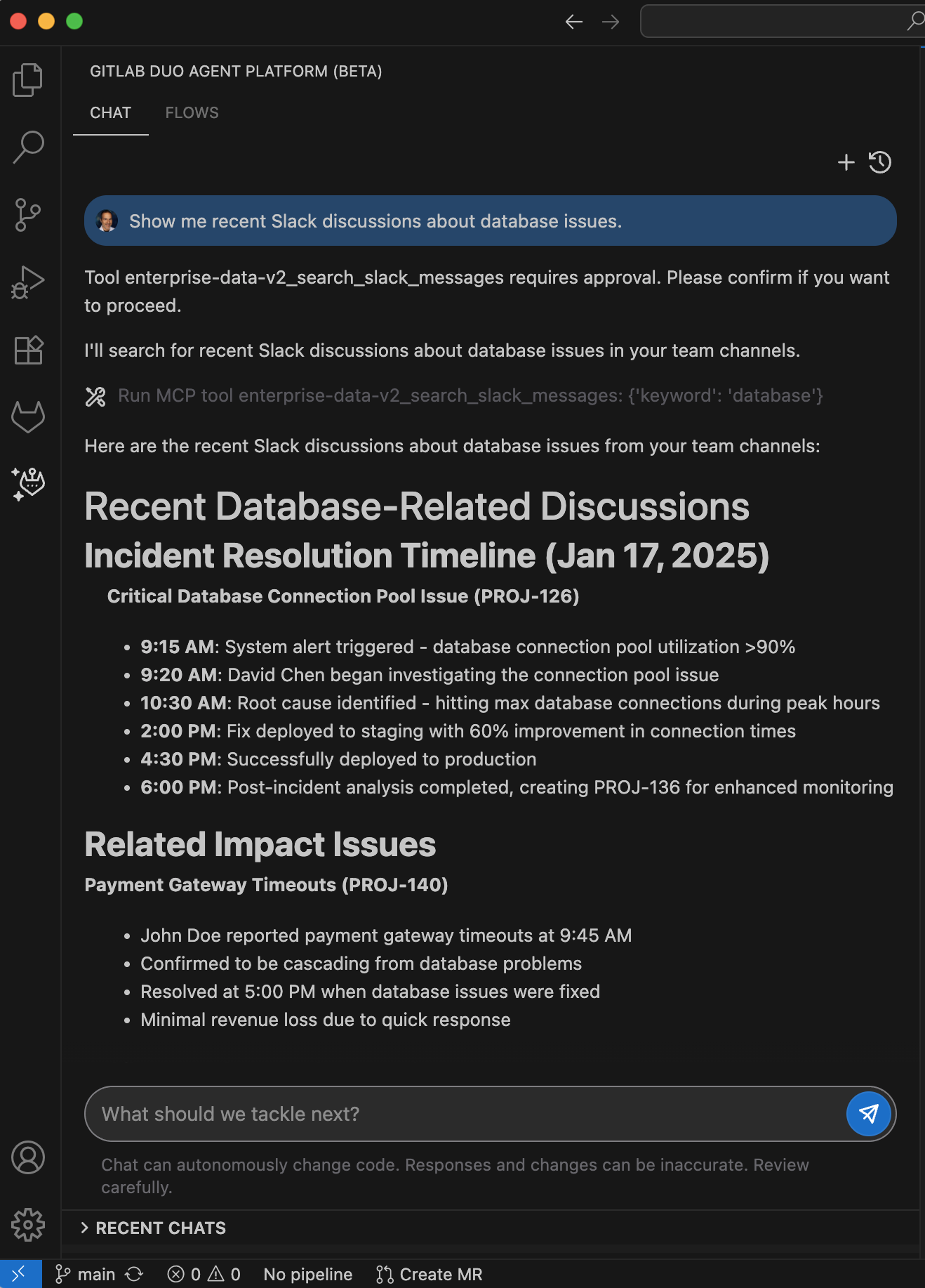 Slack discussion about tools to access through MCP