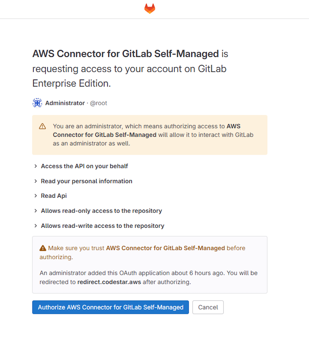 GitLabの認証画面が開く。「Authorize ~」ボタンを押下
