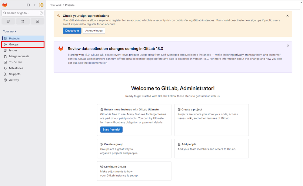 ログイン後のトップページにて、左メニューの「Group」を選択