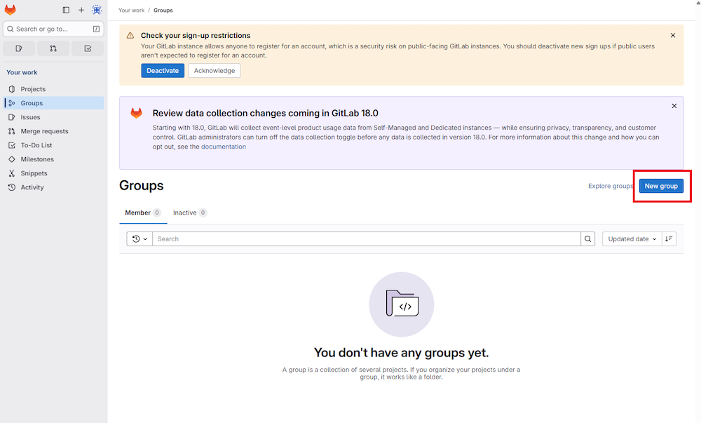 画面中央右の「New group」を押下