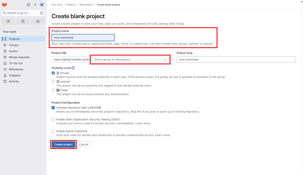 プロジェクト名を入力し、「Create project」を押下