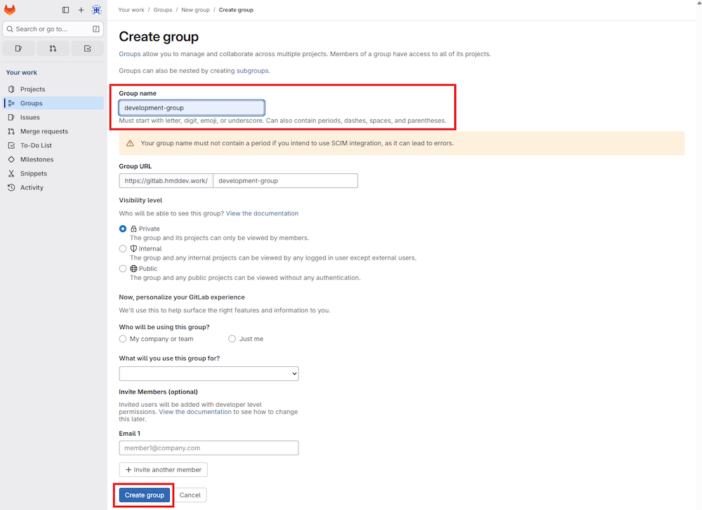 「Create group」を押下